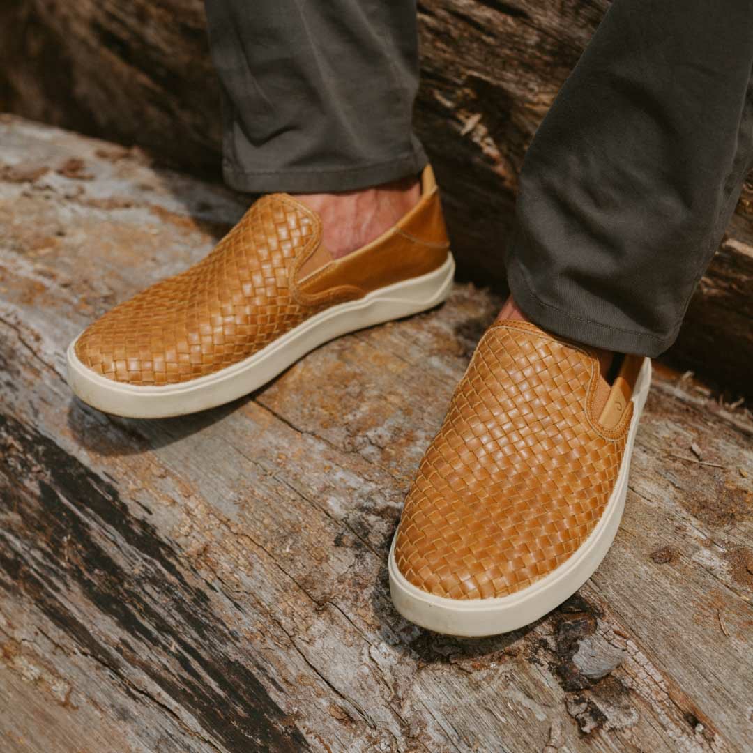 Lae‘ahi Lauhala Men's Leather Slip-On Sneakers - Fox - Image 2