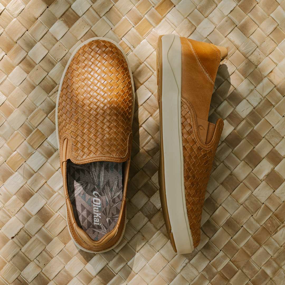 Lae‘ahi Lauhala Men's Leather Slip-On Sneakers - Fox - Image 7