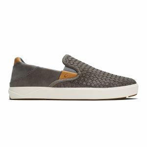 Lae‘ahi Lauhala Men's Leather Slip-On Sneakers - Ash