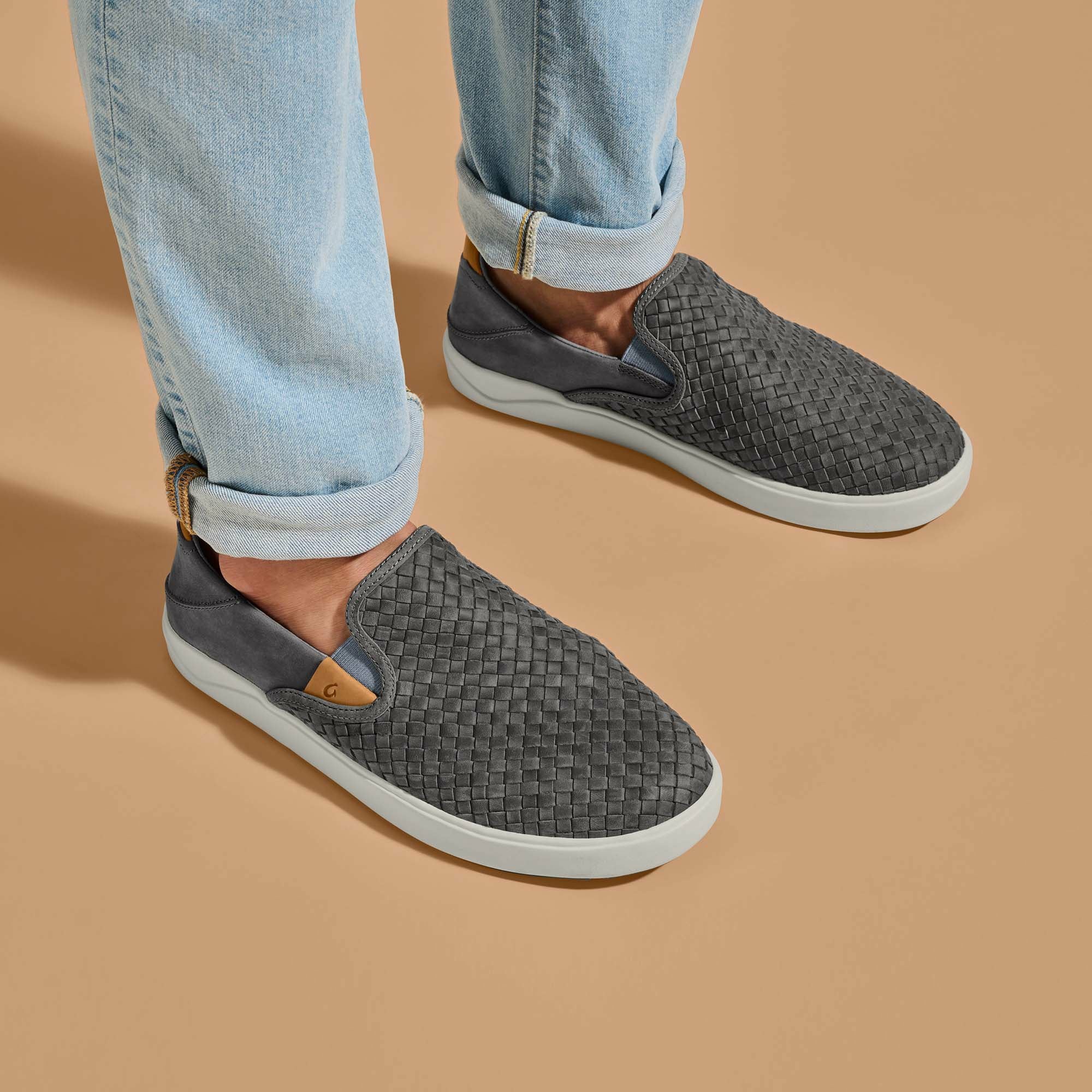 Lae‘ahi Lauhala Men's Leather Slip-On Sneakers - Ash - Image 2