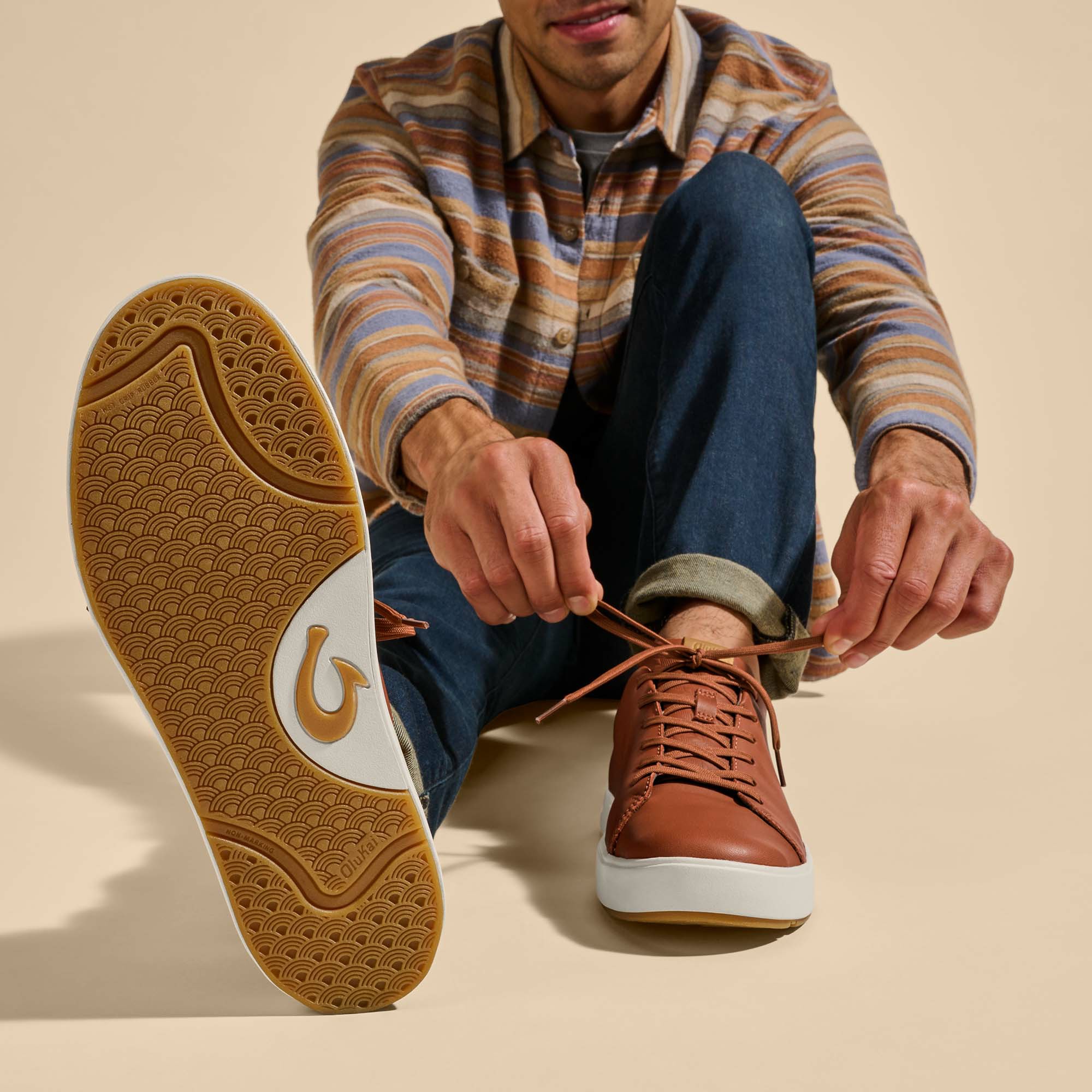 Lae‘ahi Lī ‘Ili Men's Leather Sneakers - Kukui Brown - Image 6