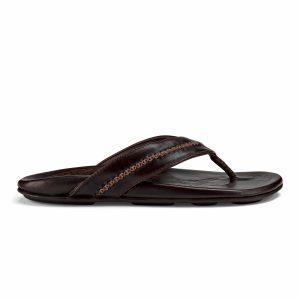 Mea Ola Men's Leather Beach Sandals - Dark Java