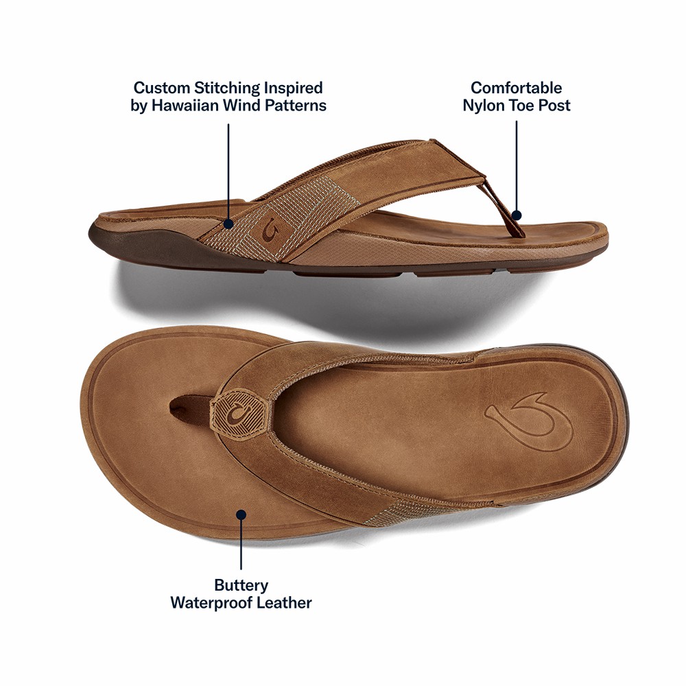 Tuahine Men's Waterproof Leather Beach Sandals - Toffee - Image 4