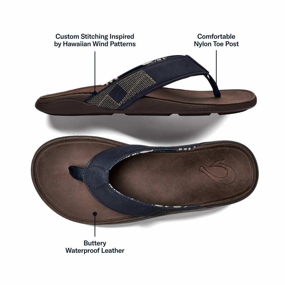 Tuahine Men's Waterproof Leather Beach Sandals - Trench Blue - Image 3