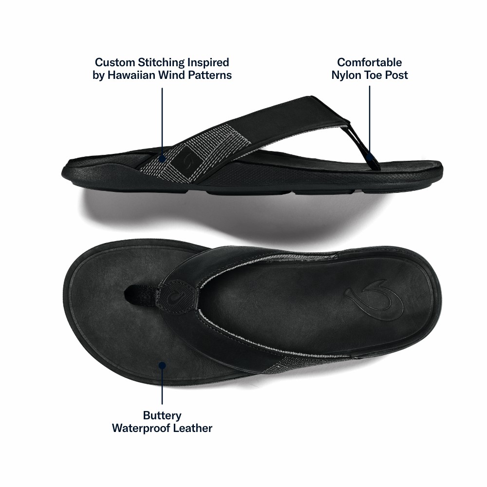 Tuahine Men's Waterproof Leather Beach Sandals - Black - Image 4