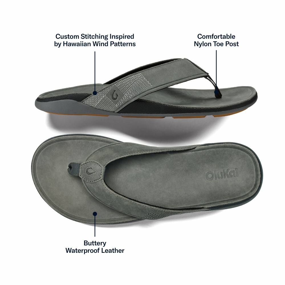 Tuahine Men's Waterproof Leather Beach Sandals - Rock - Image 2