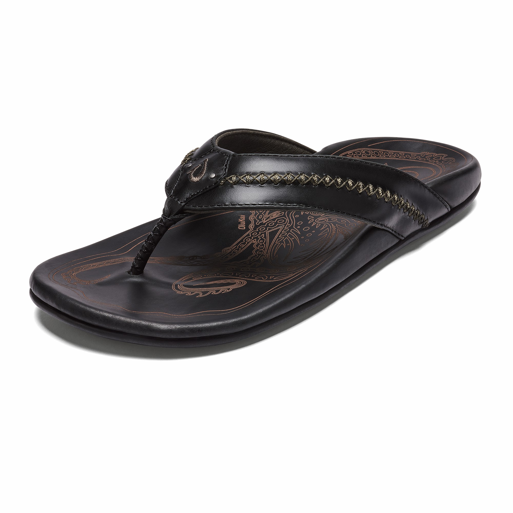 OluKai Mea Ola - Black | Men's Leather Beach Sandals - Image 3