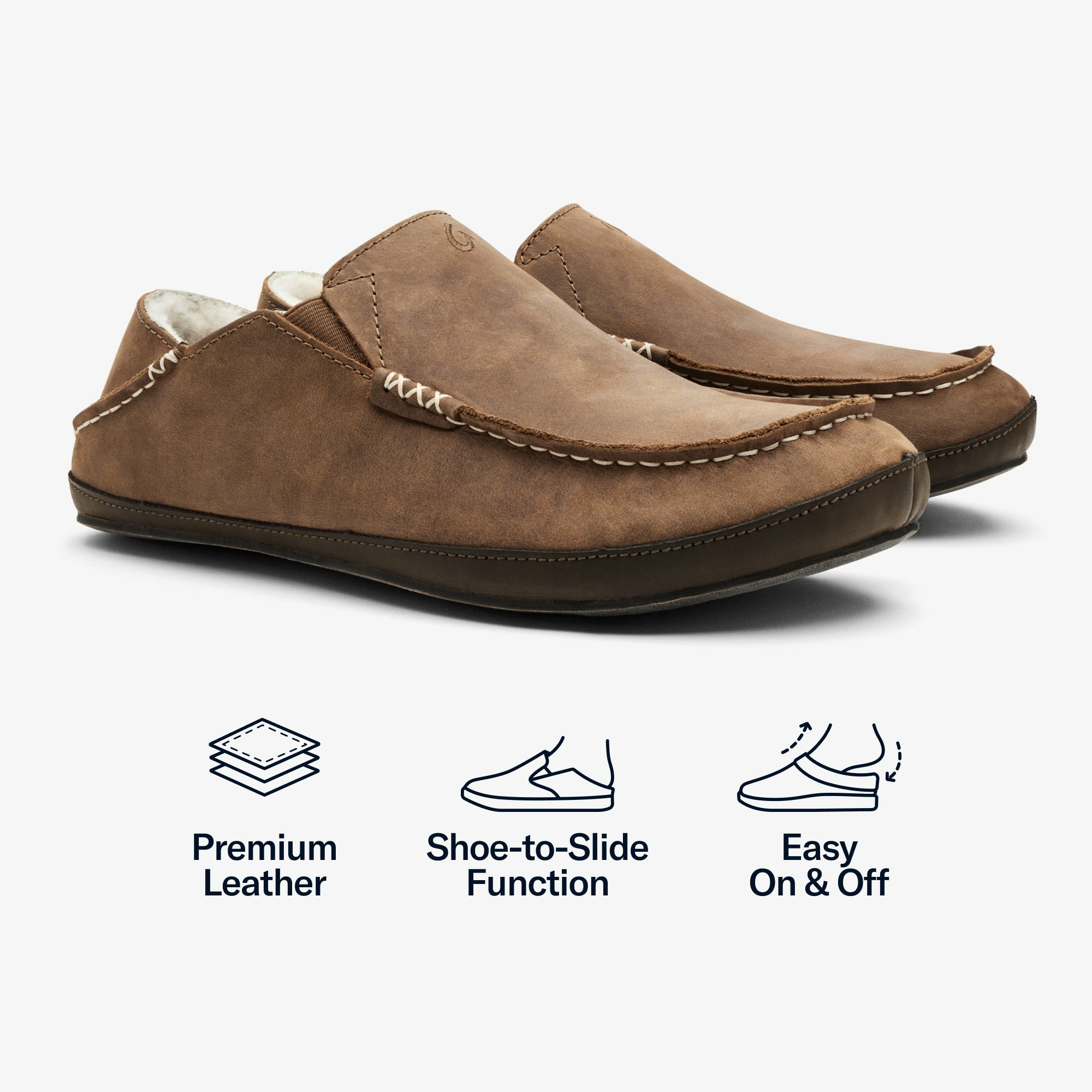 Moloā Men's Leather Slippers - Toffee / Dark Wood - Image 3