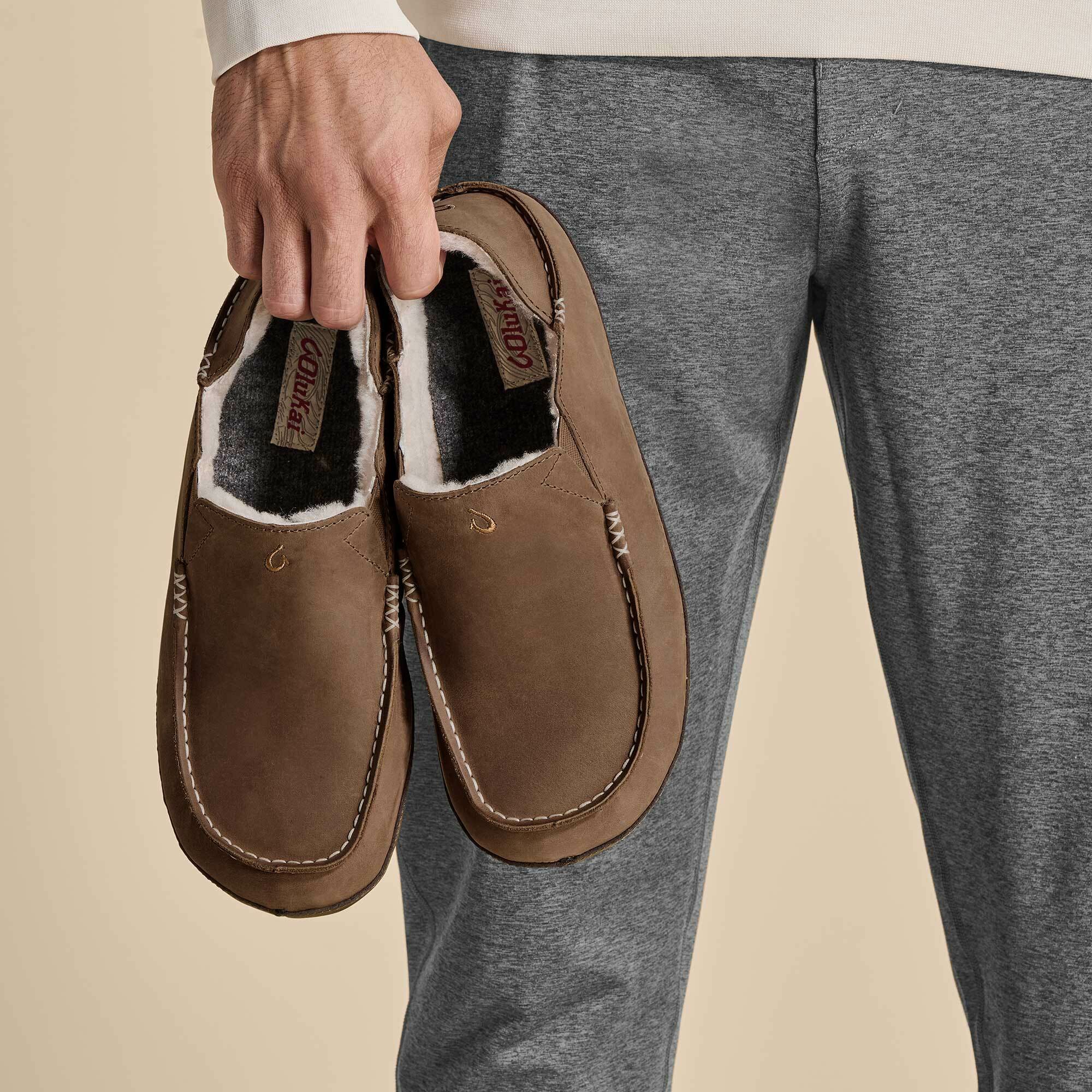 Moloā Men's Leather Slippers - Toffee / Dark Wood - Image 8
