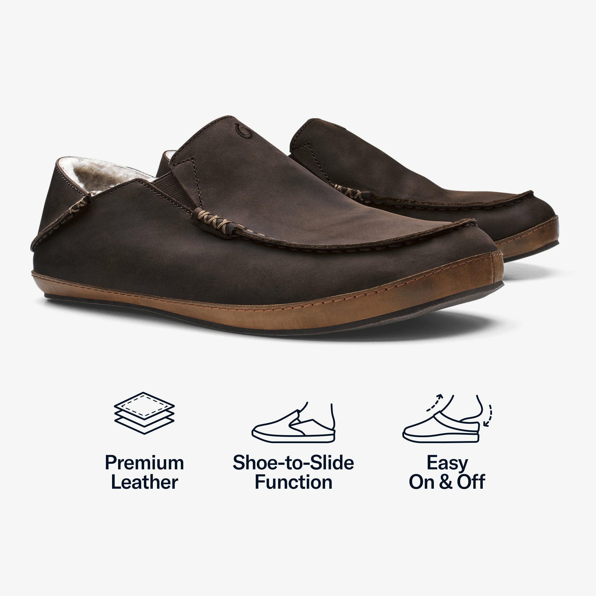 Moloā Men's Nubuck Leather Slippers - Dark Wood - Image 3