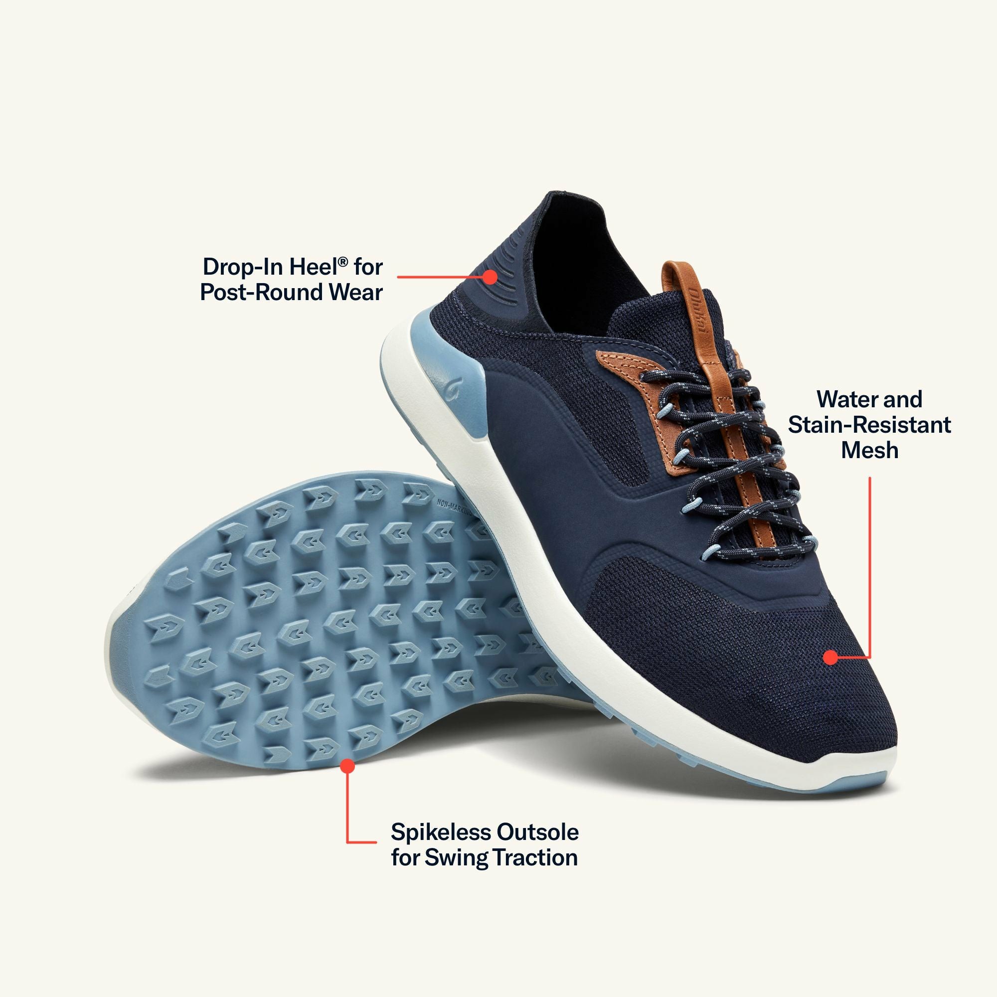 OluKai Kā‘anapali Golf Shoe - Trench Blue / Sea Ice - Image 3