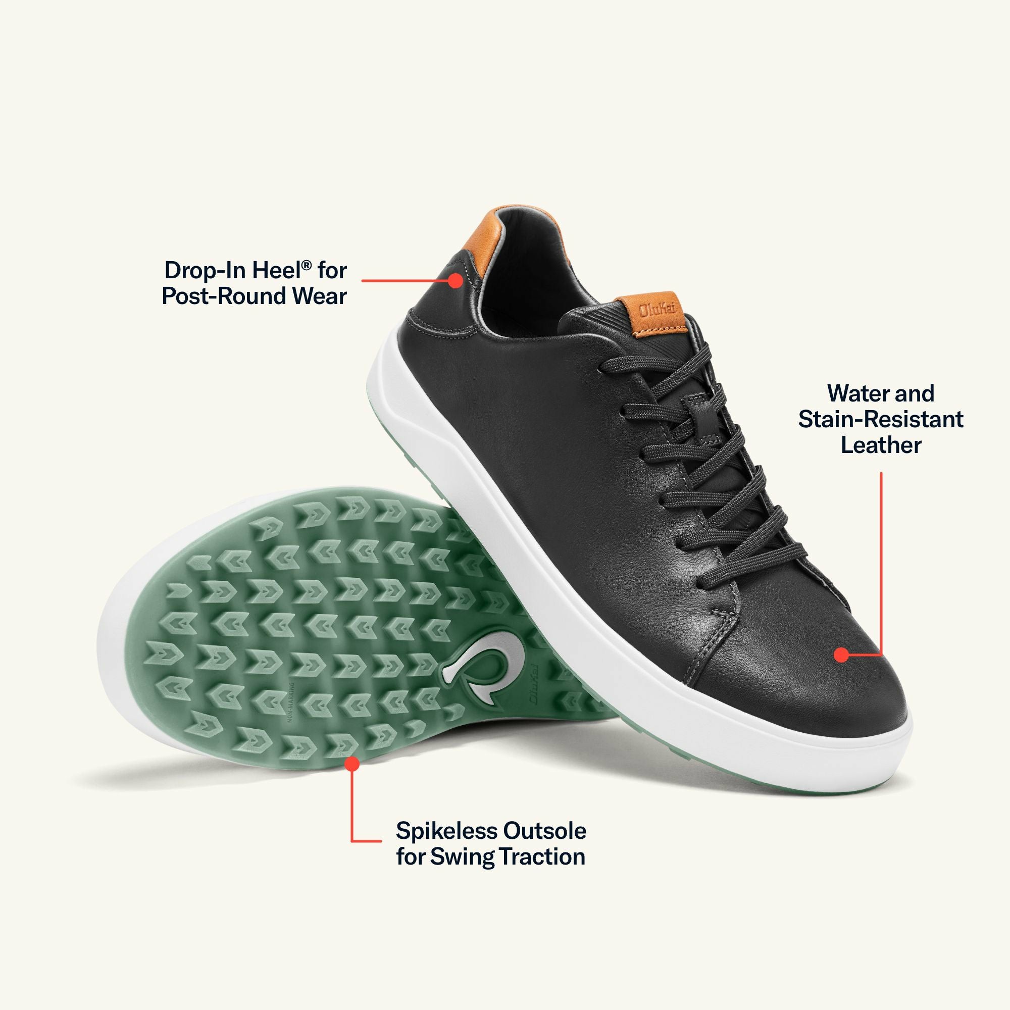 Wai‘alae Waterproof Leather Golf Shoes - Black - Image 3