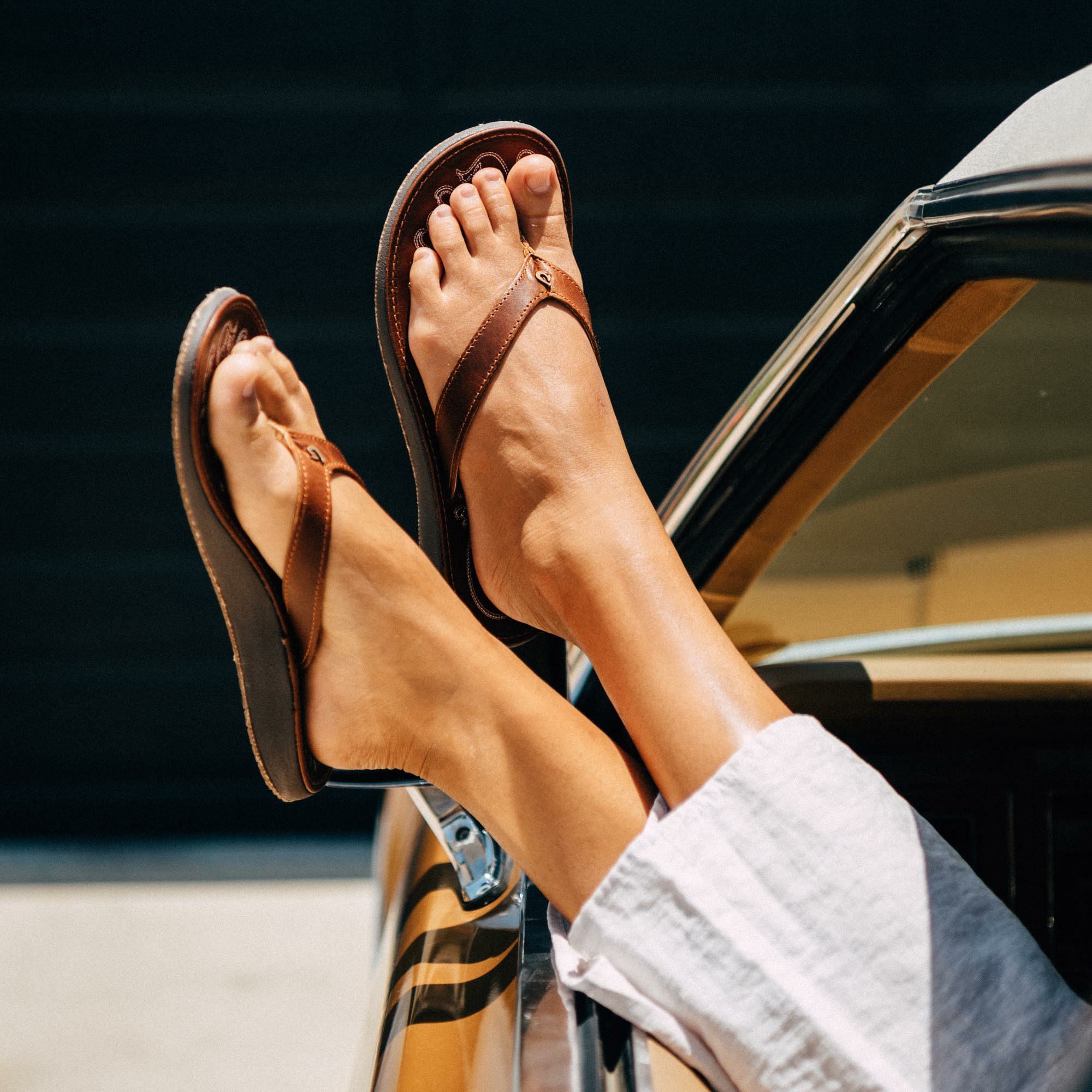 Paniolo Leather Beach Flip Flops - Natural - Image 2