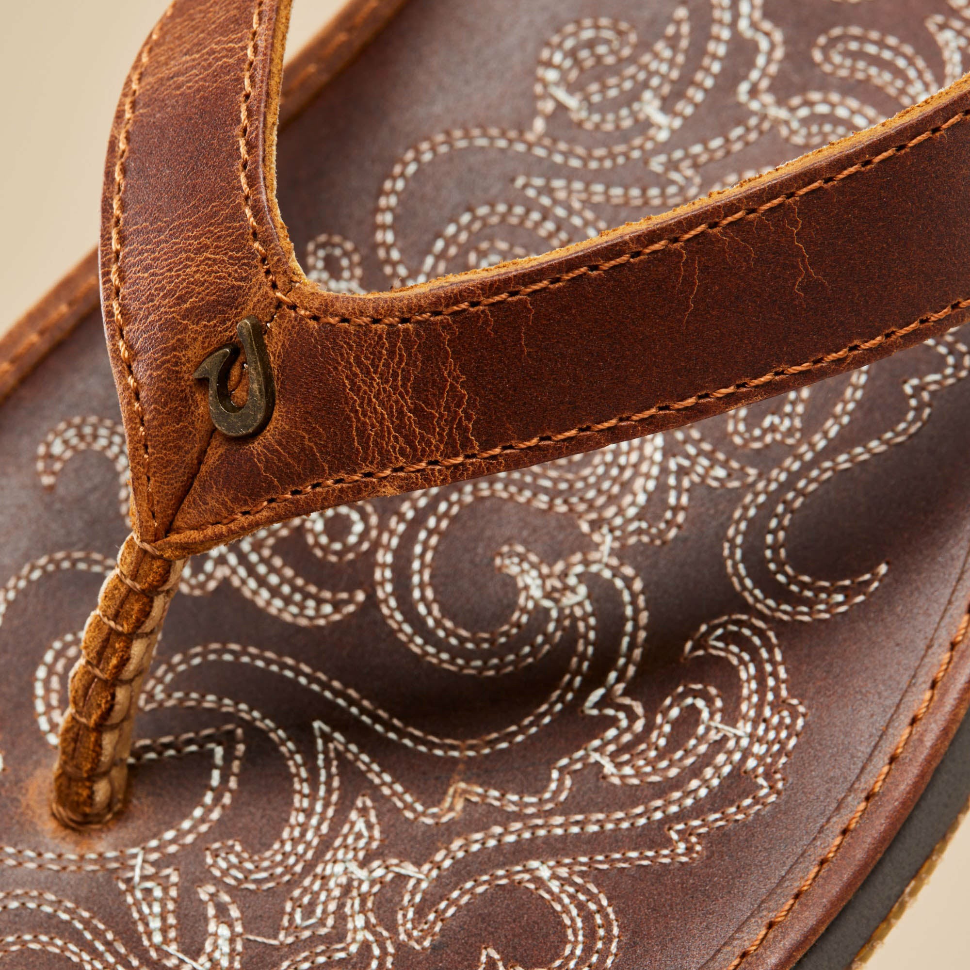 Paniolo Leather Beach Flip Flops - Natural - Image 3
