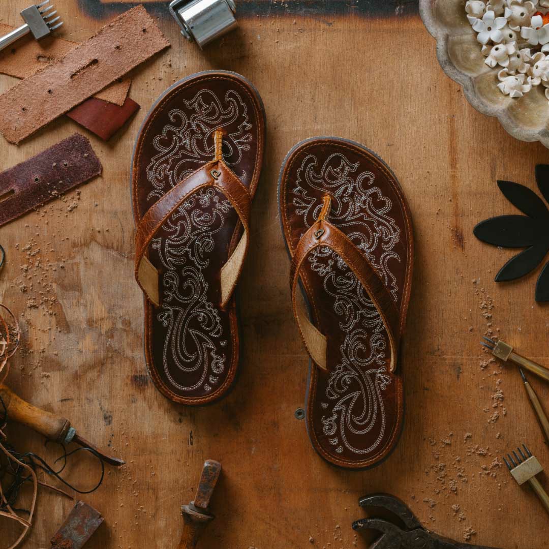 Paniolo Leather Beach Flip Flops - Natural - Image 4