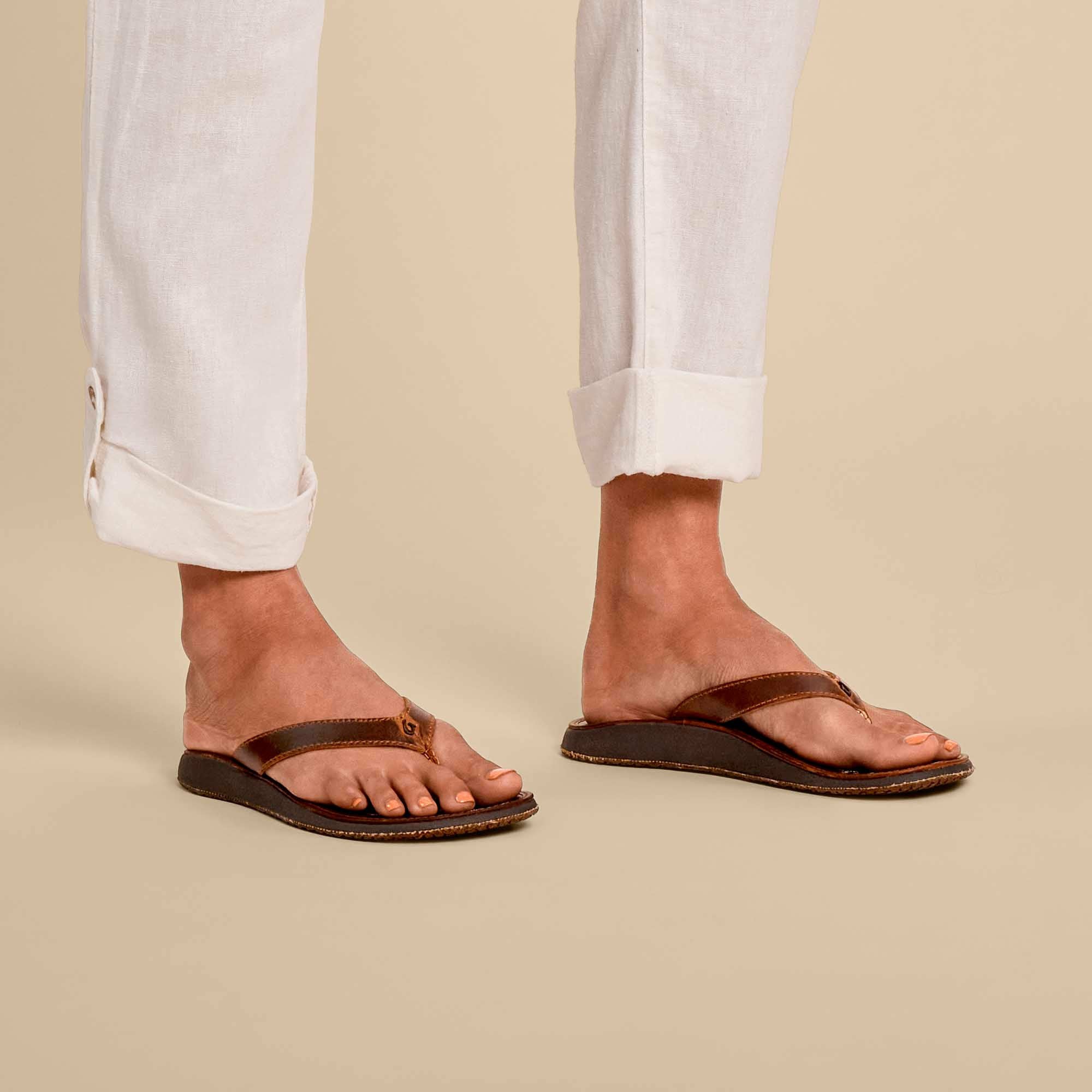 Paniolo Leather Beach Flip Flops - Natural - Image 5