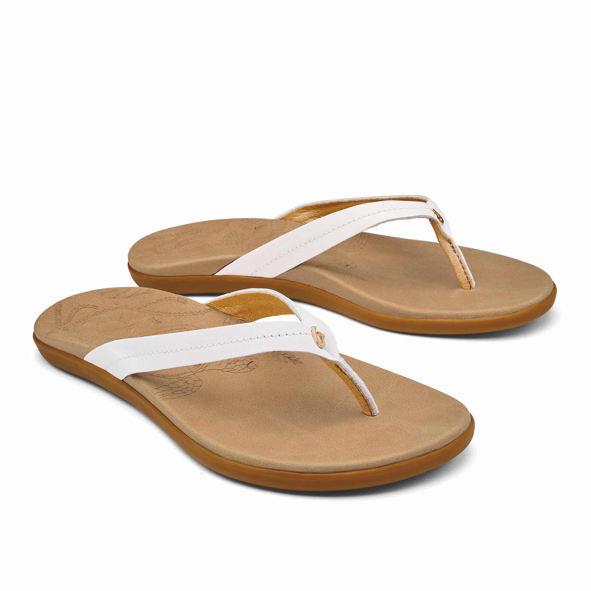 Honu Leather Sandals - Bright White / Golden Sand - Image 3