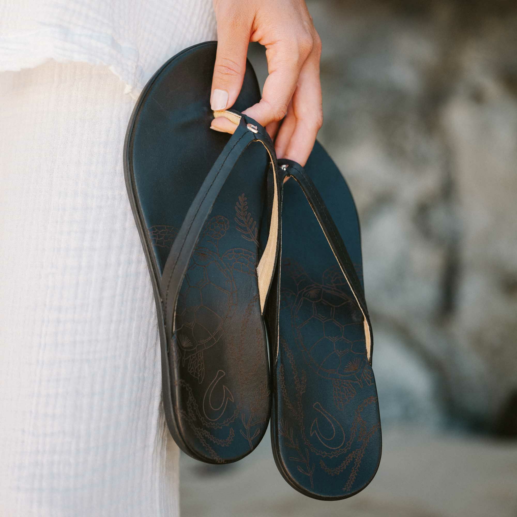 Honu Leather Beach Sandals - Black - Image 3