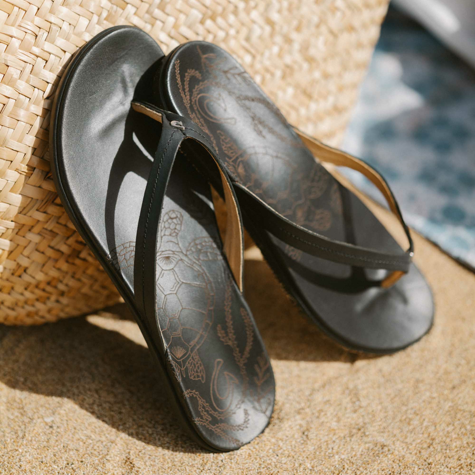 Honu Leather Beach Sandals - Black - Image 6