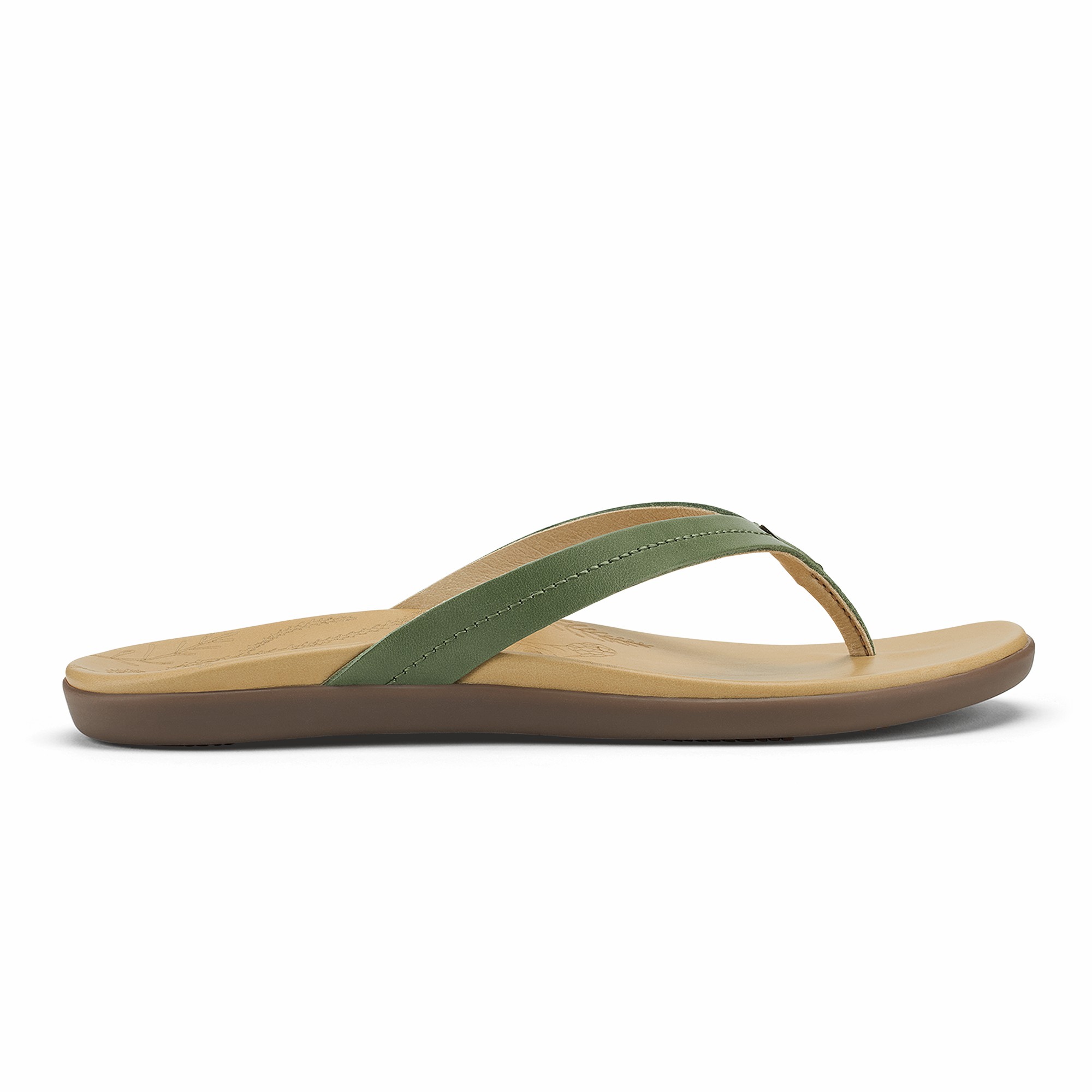 Honu Leather Sandals - Green Olive / Golden Sand