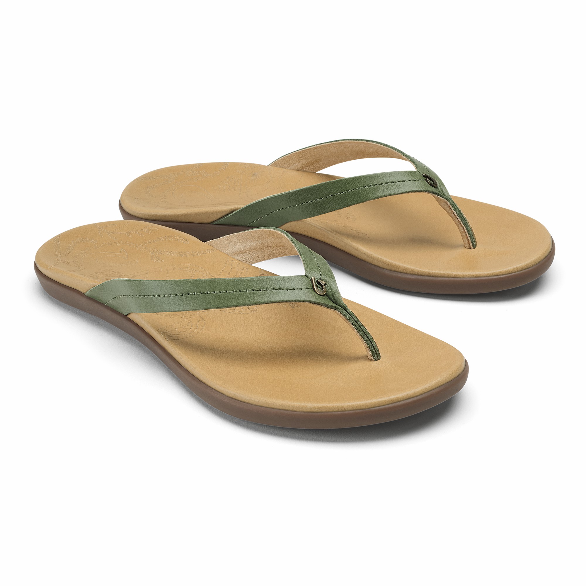 Honu Leather Sandals - Green Olive / Golden Sand - Image 2