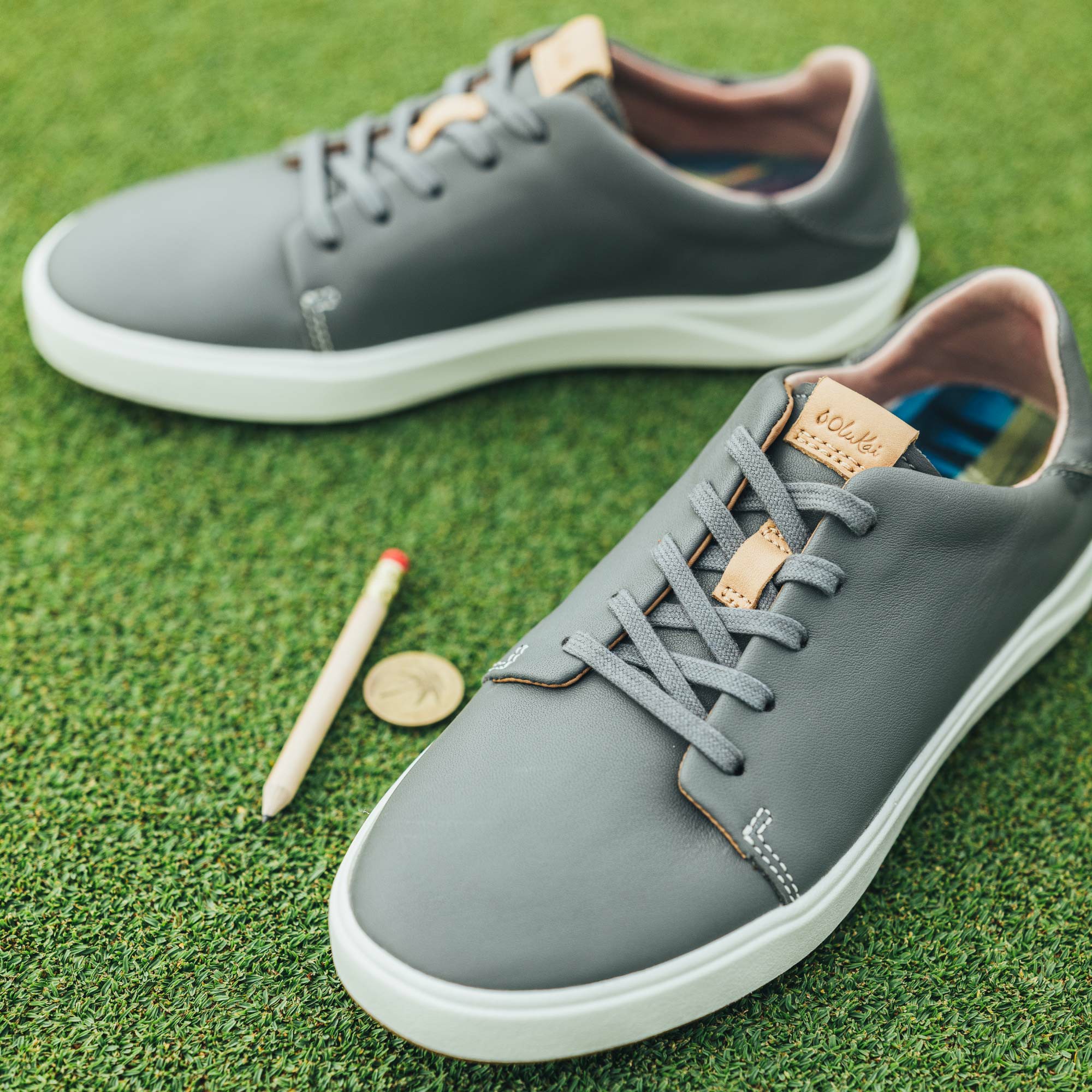 Wailea Waterproof Leather Golf Shoes - Stone - Image 2