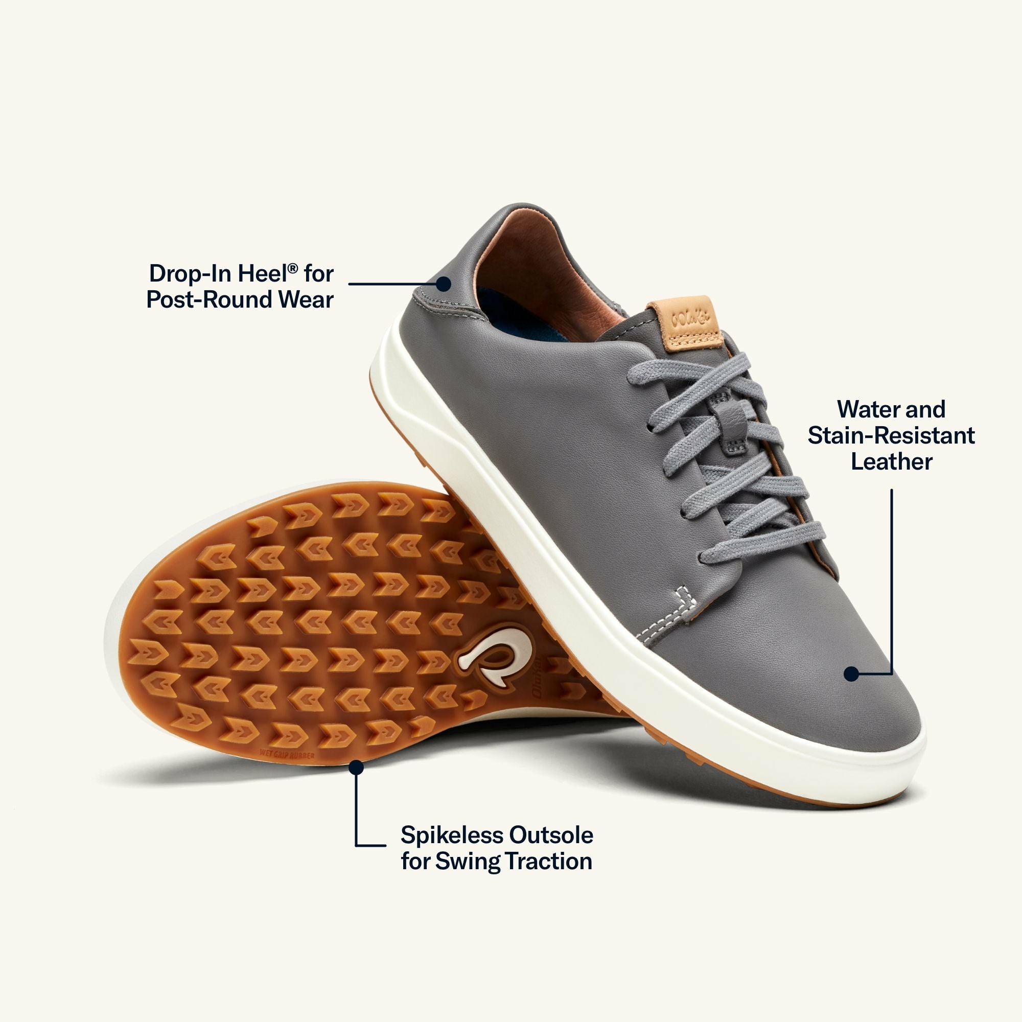 Wailea Waterproof Leather Golf Shoes - Stone - Image 3